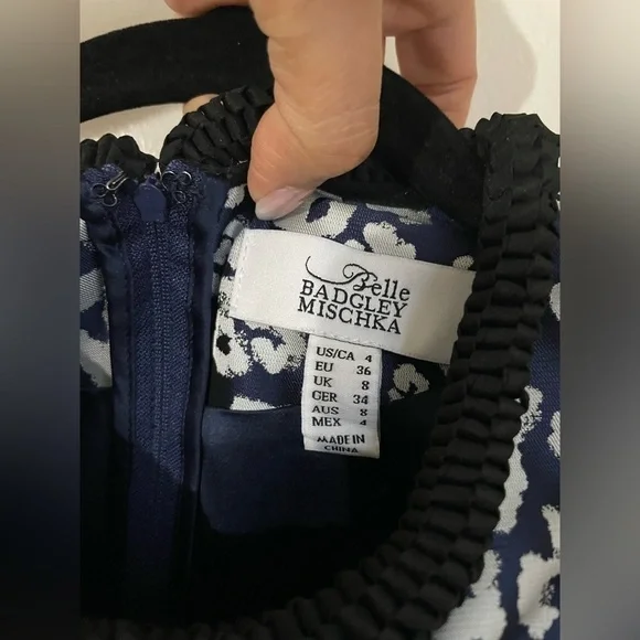 Belle Badgley Mischka Floral Pleated‎ Back Zipped Flare Dress size 4 - Picture 5 of 8